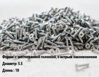 Шуруп с шестигранной головкой, с острым наконечником 5.5х19